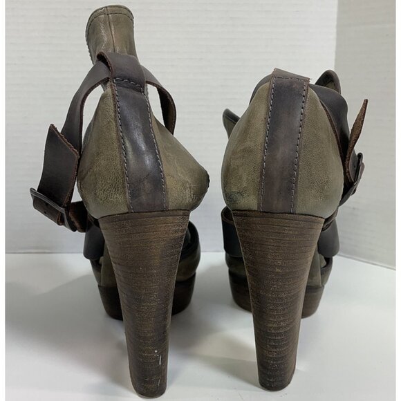 🐊 Chloe Leather Gladiator Heels | Wood Platform | Green Brown Strappy 38.5 - Picture 2 of 16